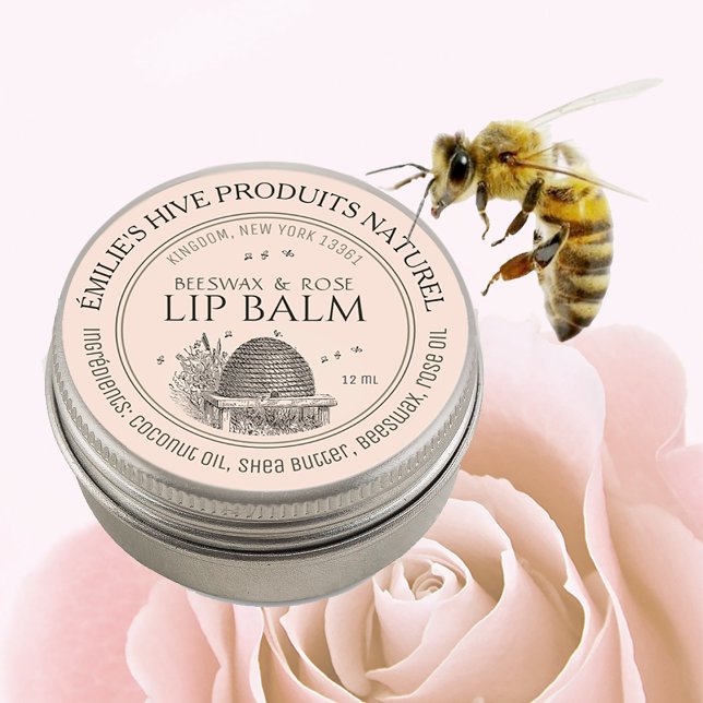 Beeswax lip balm tin mini label with skep and bees (Creator Uploaded)