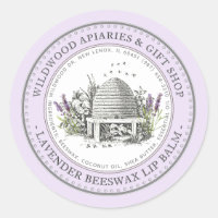 Beeswax Lip Balm Vintage Skep with Lavender & Bees