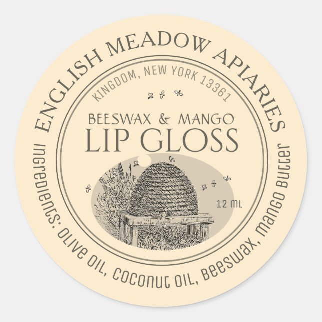 Beeswax lip gloss squeeze tube label (Front)