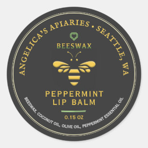 Beeswax Peppermint Lip Balm Label with Bee Heart