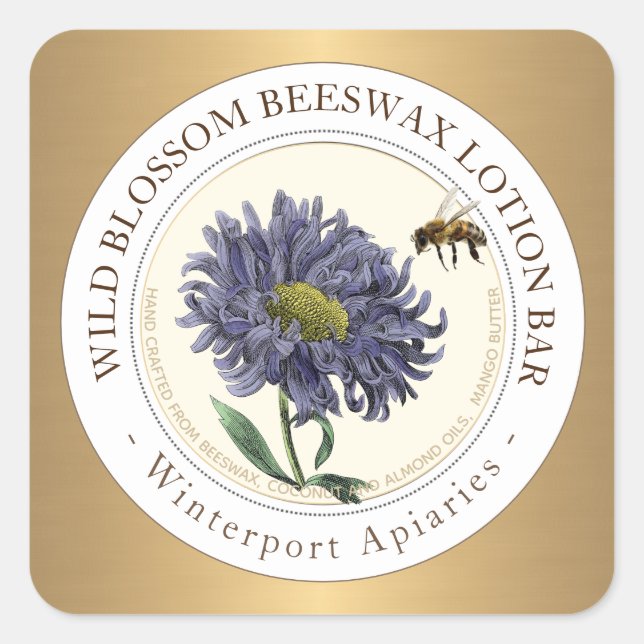 Beeswax Product Label with bee on Metallic Gold (Front)