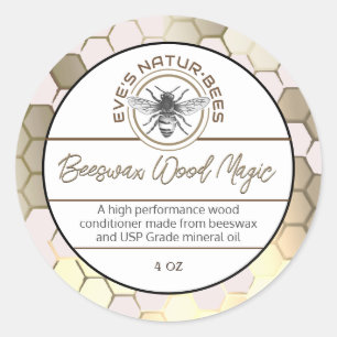 Beeswax Wood Polish Bee Apiary Logo Honeycomb  Classic Round Sticker