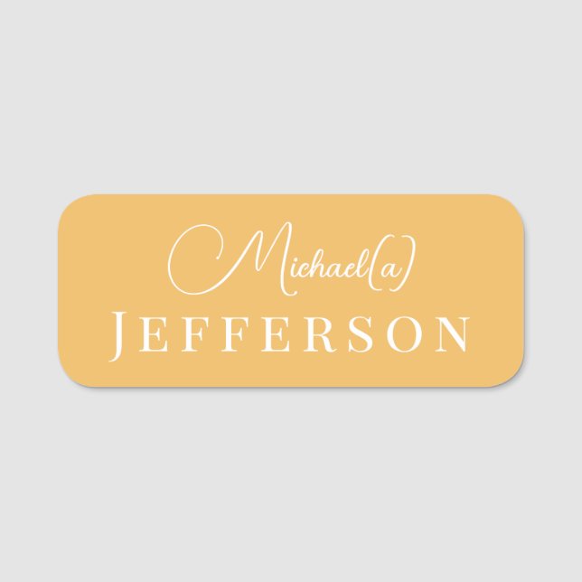 Beeswax Yellow Handwritten Stylish Professional Name Tag (Front)