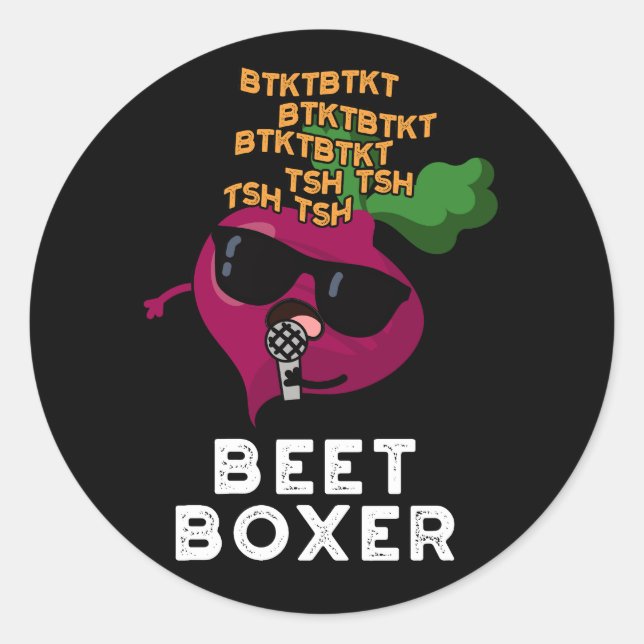 Beet Boxer Funny Beetroot Pun Dark BG Classic Round Sticker (Front)