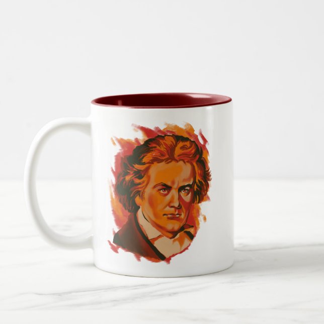 Beethoven Fire Palette Portrait Quote Two-Tone Coffee Mug (Left)