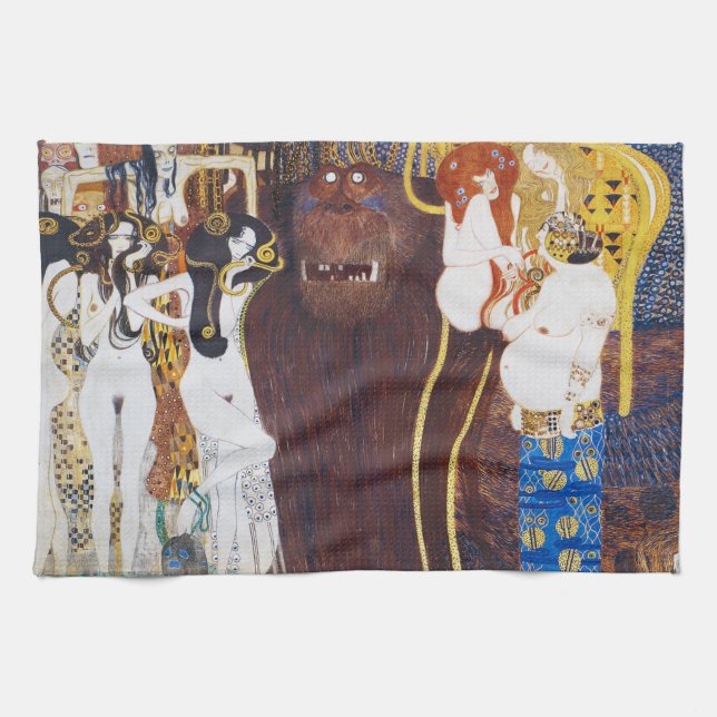Beethoven Frieze(detail), Gustav Klimt Tea Towel (Horizontal)
