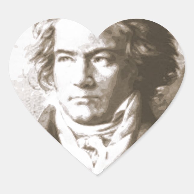 Beethoven In Sepia Heart Sticker (Front)