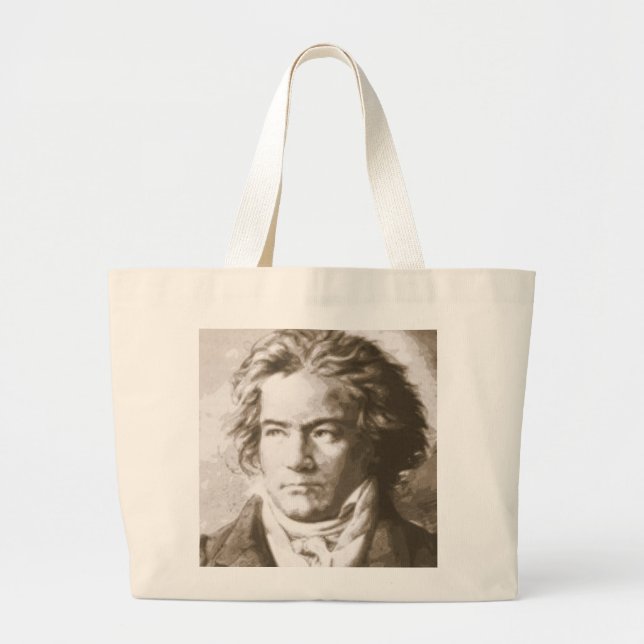 Beethoven In Sepia Large Tote Bag (Front)