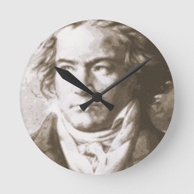 Beethoven In Sepia Round Clock (Front)