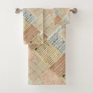 Beethoven Manuscript Medley Patchwork Effect Bath Towel Set