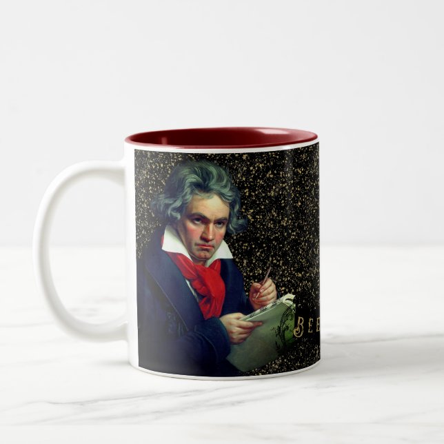 Beethoven Music Composer Black Gold Stars Mug (Left)