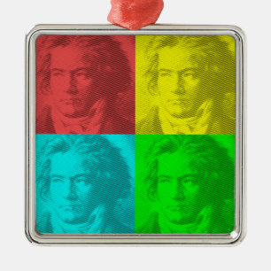 Beethoven Portrait In Squares Metal Ornament