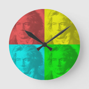 Beethoven Portrait In Squares Round Clock