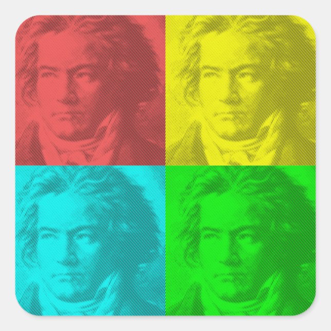 Beethoven Portrait In Squares Square Sticker (Front)