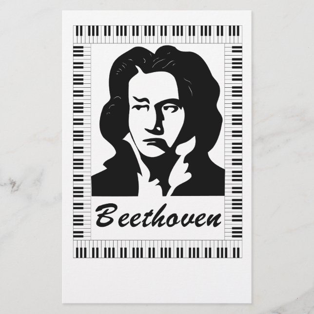 beethoven portrait with piano key frame stationery (Front)