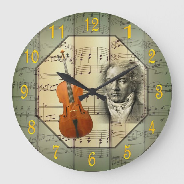 Beethoven ~ Symphony Orchestra ~ Cello ~  Large Clock (Front)