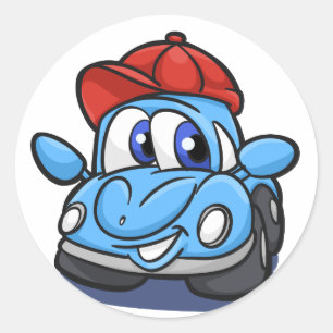 Beetle blue cartoon car  - Choose background color Classic Round Sticker