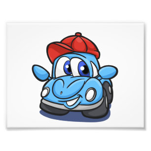 Beetle blue cartoon car  - Choose background colou Photo Print