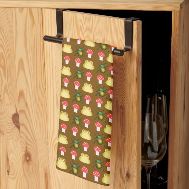 Beetle Bug, Frog And Mushroom Tea Towel (Thirds Fold)