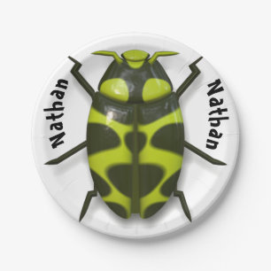 Beetle bug insect cute black green paper plate