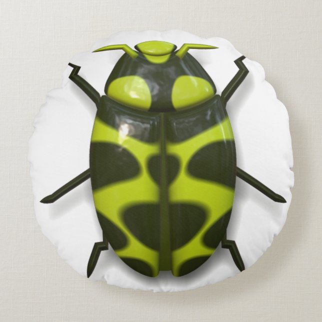 Beetle bug insect cute black green round cushion (Front)