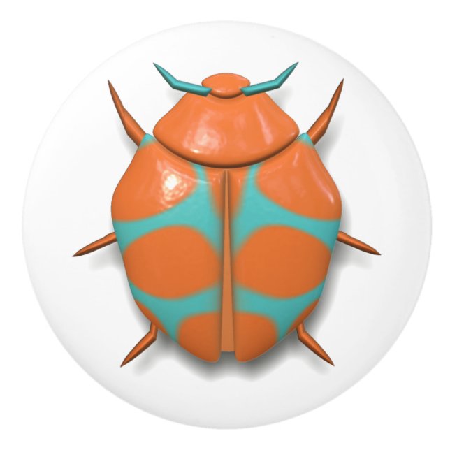 Beetle bug insect cute orange blue ceramic knob (Front)