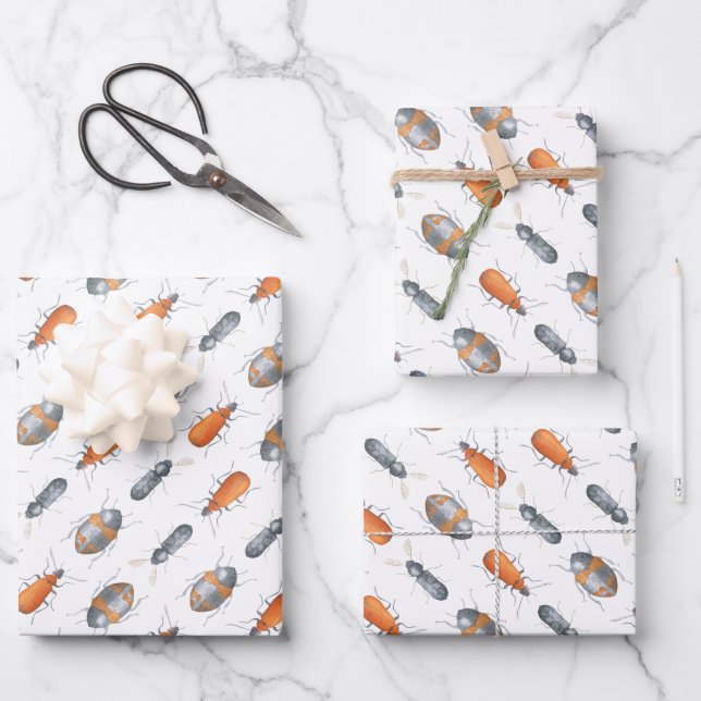 Beetle bug insect pattern wrapping paper sheet (Front)