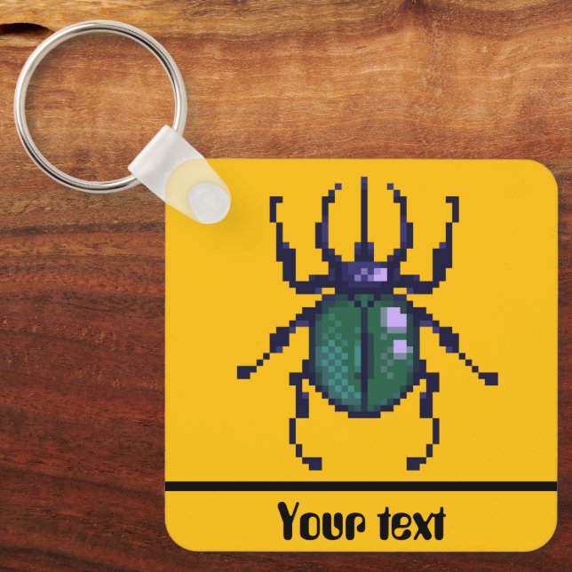 Beetle green pixel art key ring (Front)