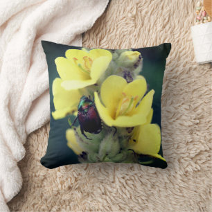 Beetle On Wild Mullein Flower Close Up  Cushion