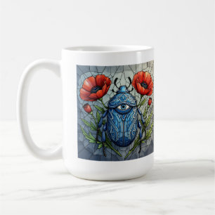 Beetle stained glass design vibrant poppy flower  coffee mug
