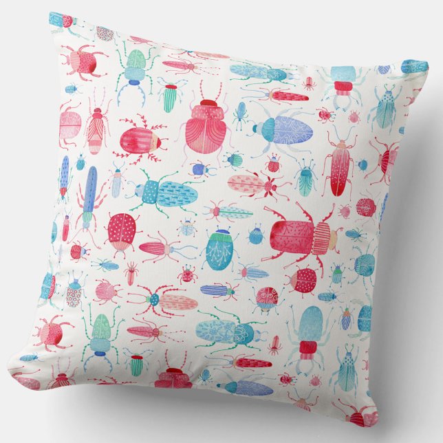 Beetle Watercolor Cushion (Beetle, bug and insect watercolor pattern art throw pillow)