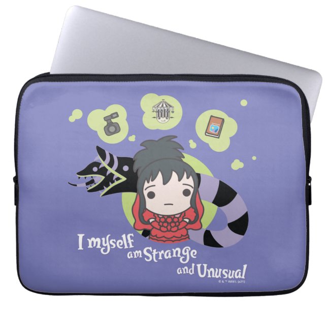 Beetlejuice | Chibi Lydia "Strange and Unusual" Laptop Sleeve (Front)