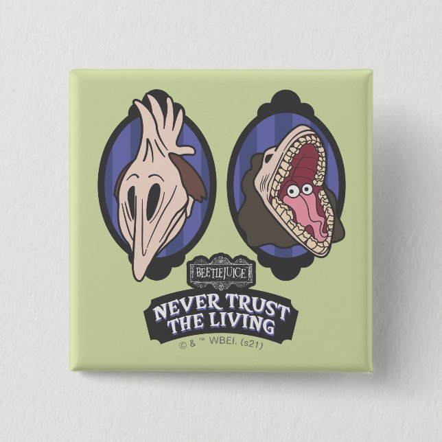 Beetlejuice | Maitlands "Never Trust The Living" 15 Cm Square Badge (Front)