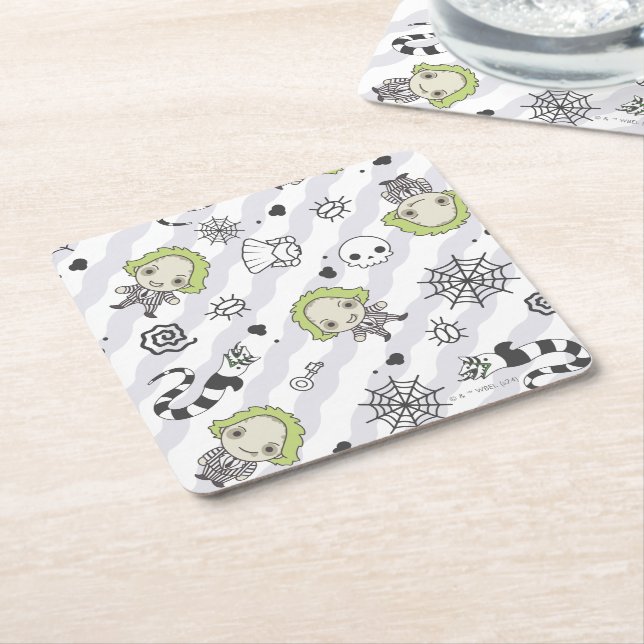 Beetlejuice Pattern Square Paper Coaster (Angled)