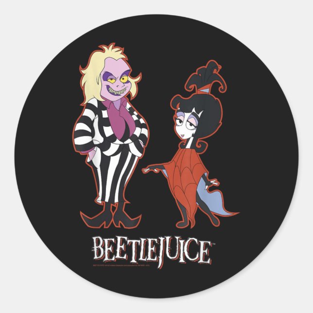 Beetlejuice Red Outline Beetlejuice And Lydia Cart Classic Round Sticker (Front)