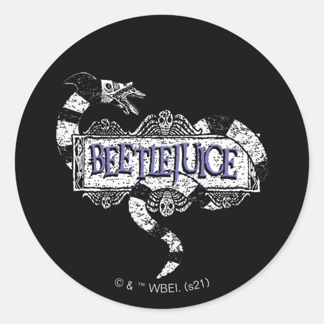 Beetlejuice | Sandworm Coiled on Beetlejuice Logo Classic Round Sticker (Front)