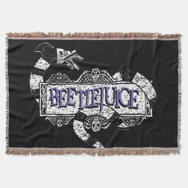 Beetlejuice | Sandworm Coiled on Beetlejuice Logo Throw Blanket (Front)