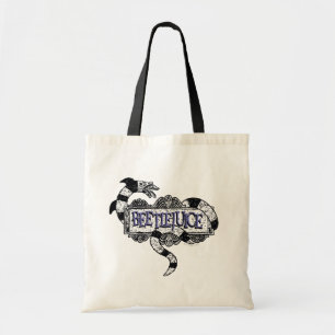 Beetlejuice   Sandworm Coiled on Beetlejuice Logo Tote Bag