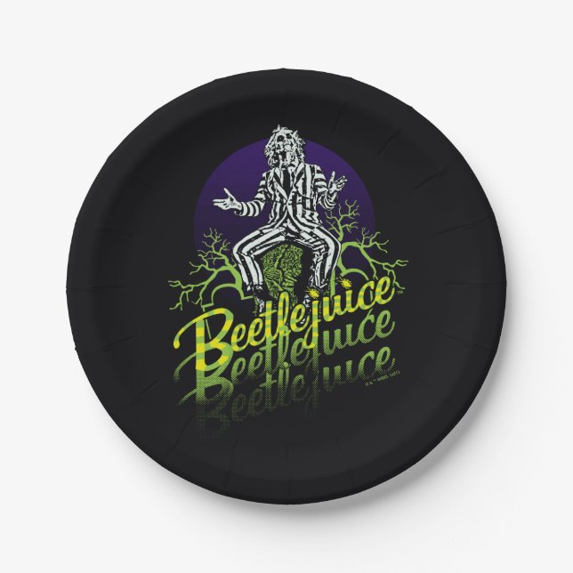 Beetlejuice | Sitting on a Tombstone Paper Plate (Front)