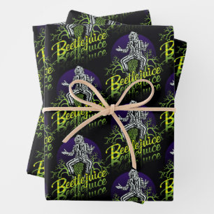 Beetlejuice Sitting on a Tombstone Wrapping Paper Sheet