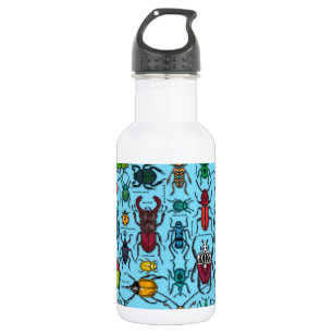 Beetles on blue 532 ml water bottle