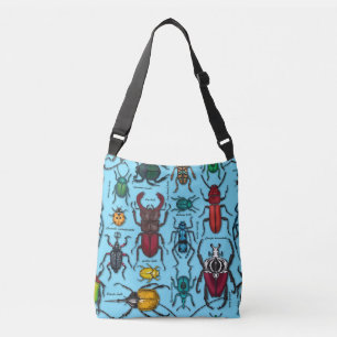 Beetles on blue crossbody bag
