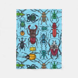 Beetles on blue fleece blanket