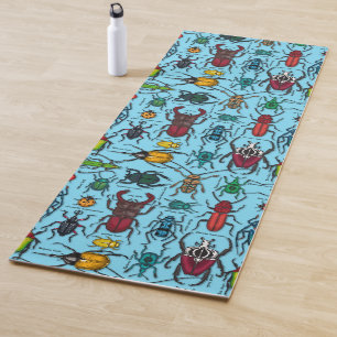 Beetles on blue yoga mat