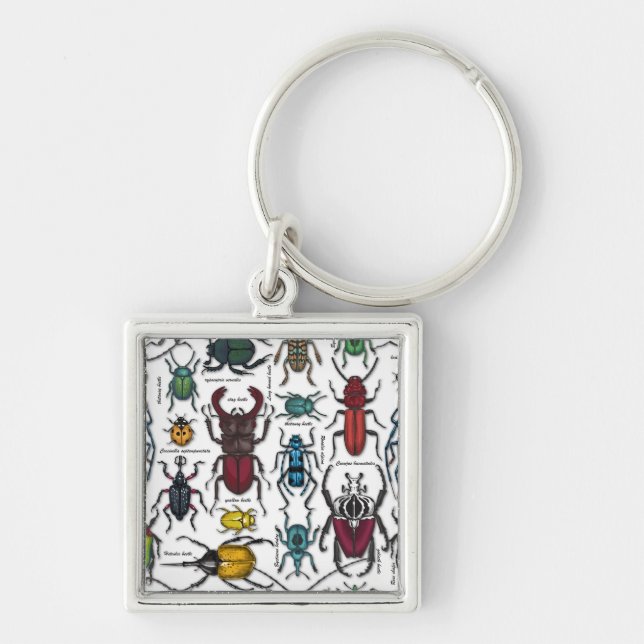 Beetles on white key ring (Front)