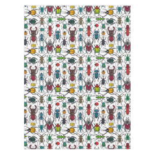 Beetles on white tablecloth