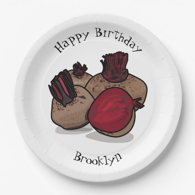 Beetroot cartoon illustration paper plate (Front)