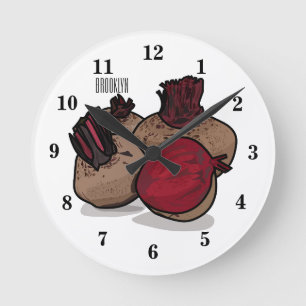 Beetroot cartoon illustration round clock