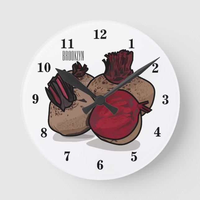 Beetroot cartoon illustration round clock (Front)