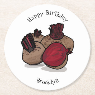 Beetroot cartoon illustration round paper coaster